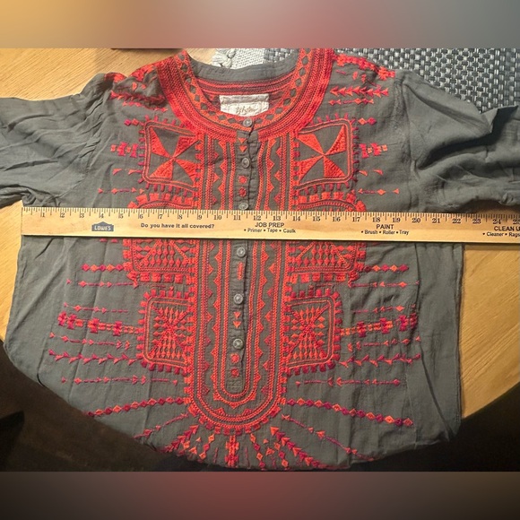Johnny Was Charcoal Top with Orange Embroidery - Picture 6 of 7